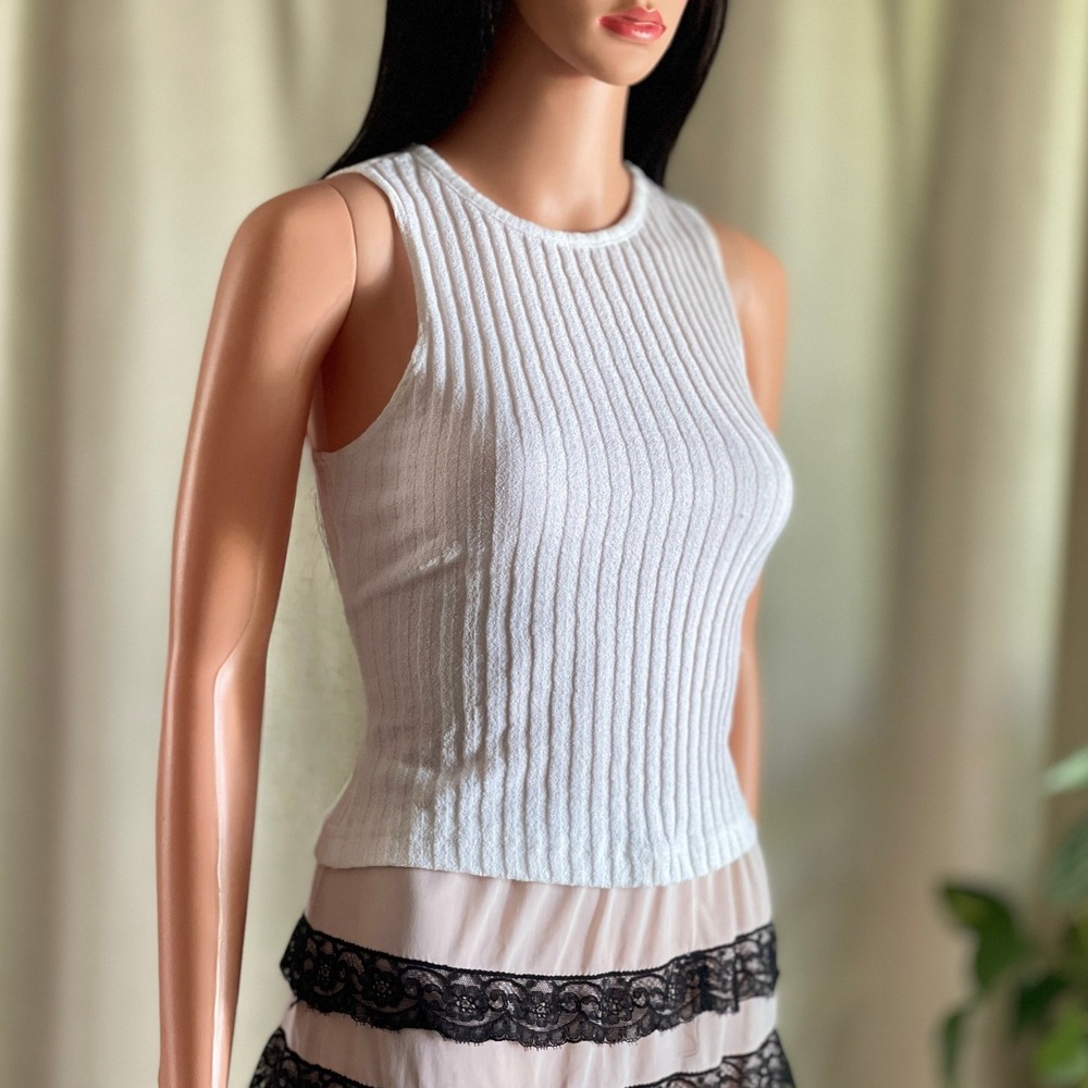 Vtg 90s Y2K XOXO White Ribbed Knit Tank Top Sleeveless Clean Girl Basic Casual M